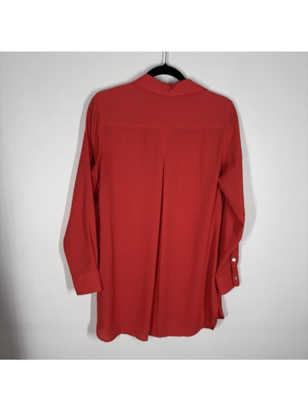 Foxcroft Women SZ 8 Red Black Polka Dot Long Sleeve Button Up Blouse - Picture 11 of 12